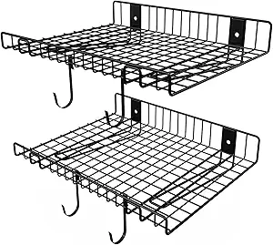 2-Pack Garage Wall Shelves – Heavy-Duty Wall-Mounted Storage Racks, Metal Mesh Floating Shelves, 130 lbs Load Capacity, Ideal for Garage, Basement, Office, Kitchen, and Wall Cabinets