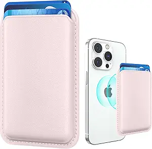 MagSafe Magnetic Leather Wallet for iPhone – Card Holder & Phone Case Attachment, Strong Magnetic Grip, RFID Protection, Compatible with iPhone 12/13/14/15 & Pro/Pro Max – Light Pink