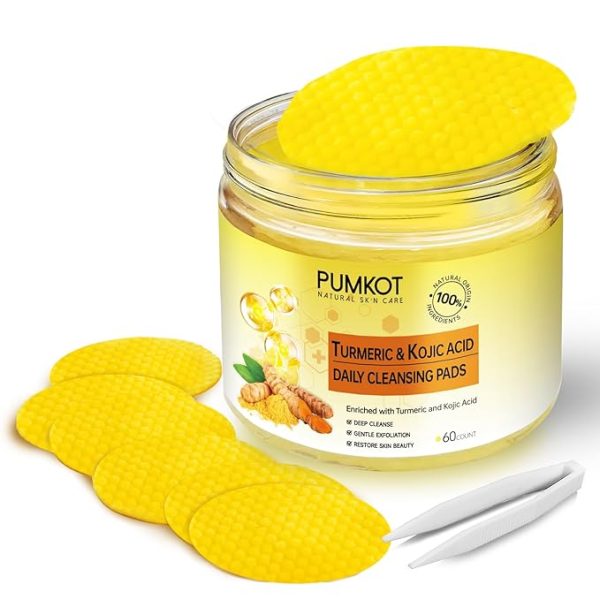 Turmeric & Kojic Acid Cleansing Pads – Exfoliating Face Scrub Pads, 60 Count