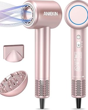 High-Speed Ionic Hair Dryer – Low Noise, Compact Blow Dryer with Brushless Motor for Fast Drying. Features Thermo-Control Technology, Magnetic Diffuser for Curly Hair, and a Quiet Design – Perfect for Home, Travel, or Salon Use.