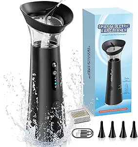 Advanced Ear Wax Removal Kit – Dual Tank Design, IPX6 Waterproof, Smart Water Temperature Detection, Ergonomic Upright Rinse System, FSA/HSA Eligible, Includes USB-A to USB-C Cable