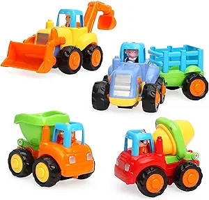 TINOTEEN Toddler Toy Cars – 4-Pack Friction-Powered Vehicles for Ages 1-3