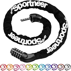 Sportneer Bike Lock – Heavy-Duty 5-Digit Combination Chain Lock, Keyless Anti-Theft Security for Bicycles, Motorcycles, Scooters, Gates & Doors – 3.2ft/3.6ft/4ft Length, 4mm/6mm Thickness, Easy to Use