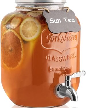 1-Gallon Glass Beverage Dispenser with Spigot – Airtight, Leakproof Drink Dispenser with 18/8 Stainless Steel Spout & Anti-Rust Lid, Perfect for Sun Tea, Parties, or as a Laundry Detergent Holder