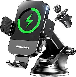 CHGeek 15W Fast Wireless Car Charger & Phone Holder – Auto-Clamping Mount for Truck & Car, Compatible with Windshield, Dashboard, and Air Vent