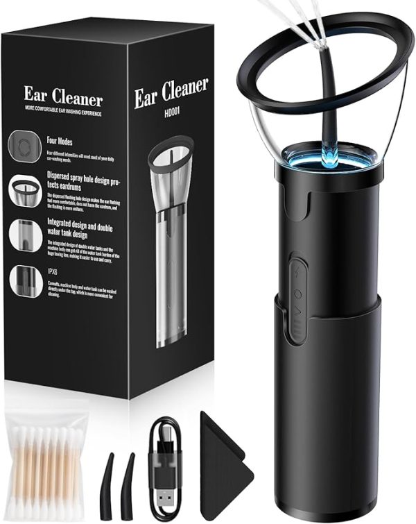 Electric Ear Wax Removal Kit – Rechargeable, IPX6 Water-Resistant, 4-Mode Retractable Ear Cleaner with USB Charging – Safe In-Home Ear Washing Tool for Adults
