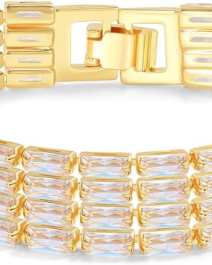 14K Gold-Plated Women’s Tennis Bracelet – Elegant CZ Line Design, Adjustable 6"–7.2" Fit – Sparkling Everyday Jewelry Gift, Modern Tennis Bracelet for Women
