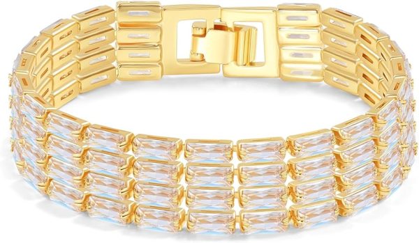 14K Gold-Plated Women’s Tennis Bracelet – Elegant CZ Line Design, Adjustable 6"–7.2" Fit – Sparkling Everyday Jewelry Gift, Modern Tennis Bracelet for Women