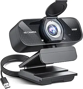 1080P Full HD Webcam with Privacy Cover – Wide-Angle Lens, Auto Light Correction, USB Plug & Play for PC, Desktop, and Laptop