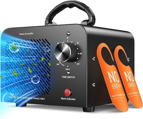 48,000mg Ozone Generator – High-Capacity Commercial O3 Air Purifier & Deodorizer, Portable Ionizer for Odor Removal in Cars, Homes, Pets, Smoke, and Industrial Spaces up to 4,000 Sq. Ft (Black)