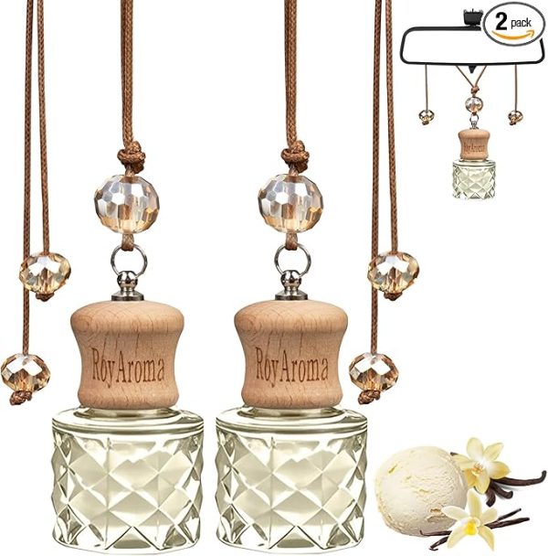 Hanging Car Air Freshener, 2-Pack – Long-Lasting (30–45 Days), Natural Essential Oil Diffuser for Car, Home, or Office – Vanilla Cream Scent