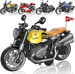 4-Pack Pull-Back Motorcycle Toys – Friction-Powered Cars with Lights, Sounds & Automatic Drive for Kids Ages 3-12