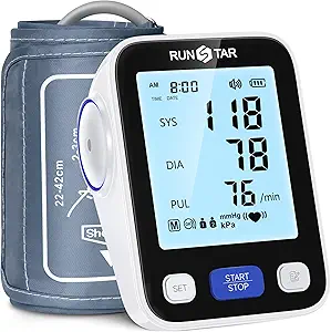 RunStar Upper Arm Blood Pressure Monitor with Wide-Range Cuff (8.6"–16.5") – Automatic Digital BP Machine for Home Use, FSA & HSA Eligible, with Storage Bag and Dual-User 2x99 Reading Memory