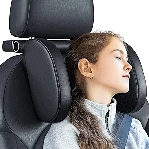 QRabbit Adjustable Car Headrest Pillow – U-Shaped Neck & Head Support for Kids and Adults, Perfect for Long Car Trips, Compatible with Car Seats with Poles