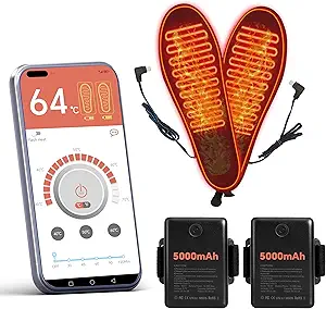 Heated Insoles for Men & Women with App Control – 5000mAh Battery, Up to 14 Hours of Warmth – Adjustable Size (L) – Ideal for Outdoor Activities, Hunting, Fishing, and Camping