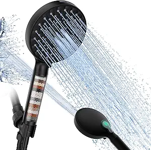 SR SUN RISE Matte Black Filtered Shower Head with Handheld – High-Pressure, 9 Spray Modes, Detachable with Water Softener Beads for Hard Water & Chlorine Removal