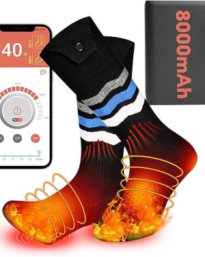 Heated Socks for Men and Women – APP-Controlled, 8000mAh Rechargeable Battery, Up to 10 Hours of Warmth, Washable – Ideal for Winter, Hunting, Skiing, Cycling, and Camping