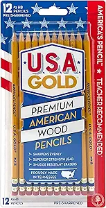 Dudes USA Gold Premium Cedar Pencils, No. 2, Pre-Sharpened, 12-Pack (DDR56)