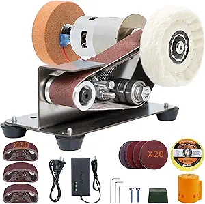 Mini Electric Belt Sander – 15° Adjustable Knife Sharpener, 7-Speed Power Belt Grinder for Woodworking, Metalworking, and DIY Projects