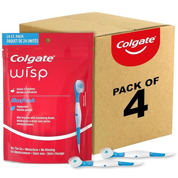 Colgate Max Fresh Wisp Disposable Mini Travel Toothbrushes, Peppermint Flavor, 24-Count (4-Pack)