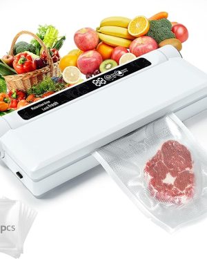 Compact Food Vacuum Sealer Machine – 75KPA Strong Suction, Dry & Wet Modes, Includes 20 Vacuum Seal Bags, Digital Countdown Timer, Perfect for Home Kitchen Use