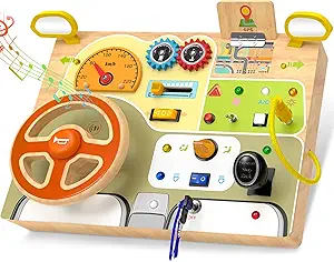 Montessori Toddler Toys – Wooden Busy Board with Light Switch – Sensory & Educational Travel Toys for Toddlers Ages 1–4+