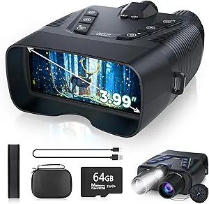 Night Vision Goggles – 4K Full-Color Binoculars with 58MP Camera, 3.99" Display, 1968FT Range, 10000mAh Fast-Charge Battery & 64GB Memory Card – Ideal for Hunting, Camping & Security (Black)