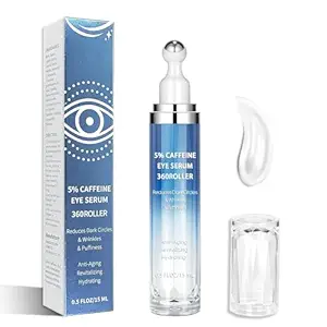 Under Eye Serum with 5% Caffeine & 5% Retinol – Hydrating Eye Cream with Hyaluronic Acid, Niacinamide & Peptides for Dark Circles, Puffiness & Fine Lines – 360° Roller Ball Massage Applicator