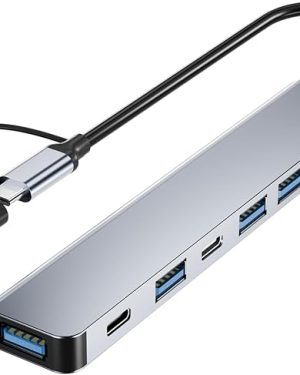 BERLAT 7-in-1 USB-C & USB Hub – Aluminum Multiport Adapter with USB 3.0 & USB 2.0 Ports for PC, Laptop, MacBook Pro/Air, iMac, iPad, and More