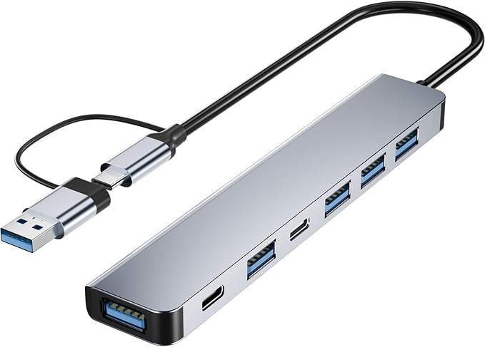 BERLAT 7-in-1 USB-C & USB Hub – Aluminum Multiport Adapter with USB 3.0 & USB 2.0 Ports for PC, Laptop, MacBook Pro/Air, iMac, iPad, and More