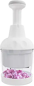 Handheld Food Chopper – Stainless Steel Blade Vegetable Cutter for Onions, Garlic, Nuts & More, Dishwasher-Safe, White
