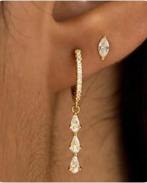 2-Pair Gold Huggie Hoop & Diamond Stud Earring Set for Women – 14k Gold Plated, Hypoallergenic, Cubic Zirconia, Drop & Flat Back Design – Perfect Gift Jewelry