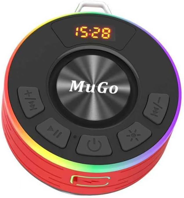 MuGo Bluetooth Shower Speaker – 360° HD Stereo Sound, IPX7 Waterproof, Wireless Bluetooth 5.4, RGB Lights, Suction Cup, Built-in Microphone – Compact Shower Radio for Home, Outdoor, Parties, and Gifts