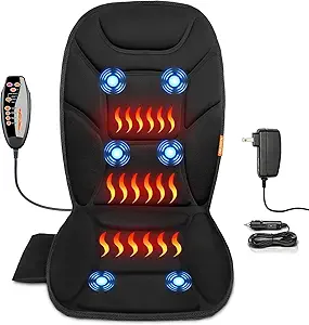 Full-Back Heated Massage Seat Cushion for Chair – 6 Vibrating Motors & 3 Heating Pads for Back, Thighs, and Seat | Home & Office Pain Relief Seat Warmer