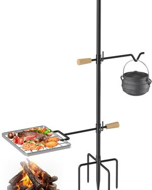 Campfire Grill Grate with Swivel Handle – Heavy-Duty Steel Fire Pit Cooking Grate for Outdoor BBQ, Camping, and Cooking – Black