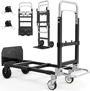 3-in-1 Heavy-Duty Folding Hand Truck – 500 lb Capacity Convertible Steel Dolly Cart with 360° Swivel Wheels & Telescopic Handle – Foldable Utility Wagon for Moving, Warehouse, and Shopping