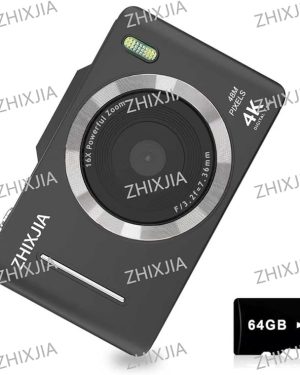 CCD Digital Camera with Autofocus, 4K Vlogging Camera for Photography, Includes 64GB Card, 16X Zoom, Ideal for Teens and Beginners