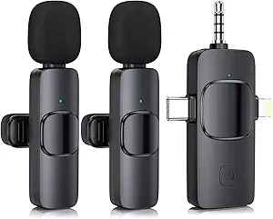 Three-in-One Wireless Lavalier Microphone – Compatible with iPhone, iPad, Android, and Cameras | 12-Hour Long Battery Life | Noise Reduction | Fast Connection | Ideal for Live Streaming, YouTube, TikTok, and More