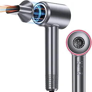 Professional 1400W High-Speed Hair Dryer – Fast Drying with 500 Million Negative Ions, 3 Speeds & 5 Heat Settings, HD Display, Low-Noise Salon-Quality Blow Dryer for Home Use