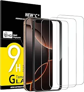 NEW'C 3-Pack Screen Protectors for iPhone 17, 17 Pro, and 16 Pro (6.3") – Premium Tempered Glass, Easy Installation, Case-Friendly, Ultra-Resistant Protection