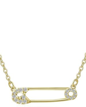 Cubic Zirconia Safety Pin Necklace – Paper Clip Pendant Choker for Women | Stylish Gift Idea