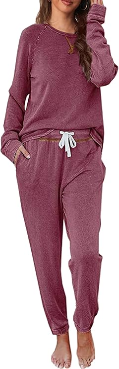 Cysincos Women’s 2-Piece Sweatsuit – Long Sleeve Pullover & Drawstring Jogger Sweatpants, Comfortable Loungewear & Pajama Set