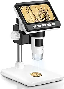 Coin Microscope – 4.3" LCD Digital Microscope, 1000X Magnification, 1080P USB, Ideal for Error Coins, Featuring 8 Adjustable LED Lights, PC Viewing, Compatible with Windows & MacOS