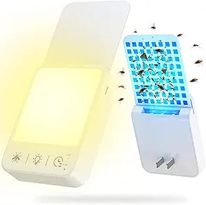 2-in-1 Indoor Fruit Fly Trap with UV Light and Night Light – Plug-In Insect Catcher, Includes 6 Glue Cards