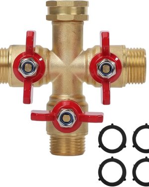 Heavy-Duty 3-Way Brass Garden Hose Splitter with Stainless Steel Long Handle – 3/4" GHT Water Hose Adapter