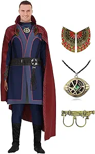 CICOCI Adult Strange Costume Cosplay – Men’s Jumpsuit with Cape, Ring Prop, and Magic Power Necklace (Height 170 cm)