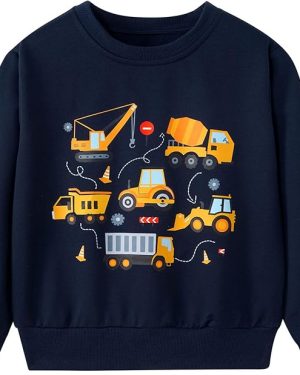 Funnycokid Toddler Boys' Construction Truck Sweatshirt – Pullover Crew Neck, Ages 2-6