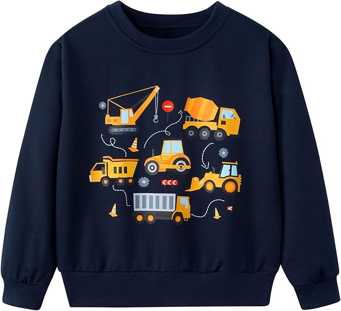 Funnycokid Toddler Boys' Construction Truck Sweatshirt – Pullover Crew Neck, Ages 2-6
