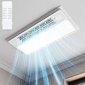 Ceiling Fan with Light & Remote Control – High Airflow, LED Temperature Display, and Timer | Quiet 1.0 Sone AC Vent for Bathroom, Attic, or Kitchen