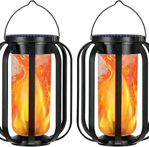 2-Pack Solar Lanterns – Waterproof Outdoor Lights with Flickering Flame Effect | Hanging Decorative Lanterns for Yard, Garden, Patio, and Table | Solar-Powered & Energy Efficient